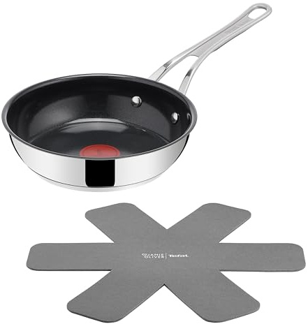 Jamie Oliver by TEFAL Classic Cook Bratpfanne 20 cm, inkl. Pfannenschoner, antihaftbeschichtete Keramikoberfläche, Thermo-Signal, für alle Herdarten, Edelstahl, H881S255