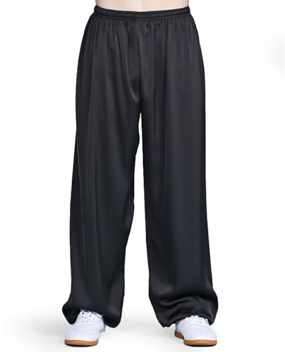 Pantaloni Tai Chi per Uomini Donne, Pantaloni di Arti Marziali Traspiranti con Tasche, Pantaloni di Kung di Seta di Latte per Chun Chun(Size:S,Color:Nero)