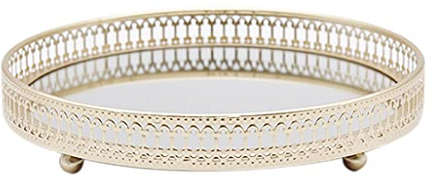 Nordic - Bandeja de metal de lujo con espejo redondo para velas, organizador de almacenamiento de joyas para mesa de café, tocador y baño