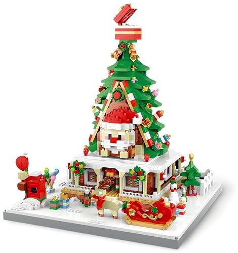 Ebortsin Christmas Tree Building Blocks, Ideas Santa Xmas Tree House Building Set, 2465 Pieces Christmas Countdown Toy Bricks Kit with Reindeer Sleigh, Xmas Eve Gifts for Adults and Kids
