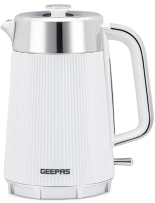 GEEPAS 1.7L Electric Kettle | Rapid Boil Cordless Jug Kettle for Hot Water Tea Coffee | Auto Shut-Off 360° Swivel Base Boil Dry Protection Easy Pour | Arcus Collection White 3000W