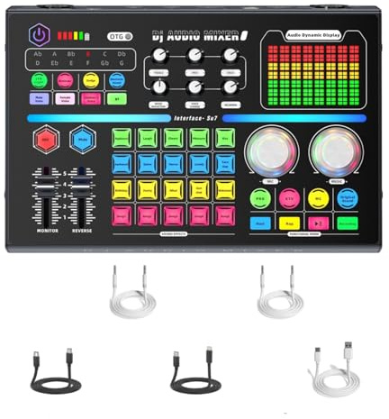 Carte son pro à double charge : chargez votre téléphone tout en streaming en direct 48 V XLR et 4 effets vocaux – Mixeur Bluetooth pour YouTube/TikTok, sans pilote Win/iOS/Android/Linux
