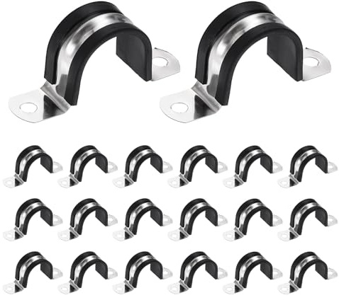 sourcing map 20Pcs M30 U-Tube Strap Clamp, 30mm 304 Stainless Steel Lined Clip Plastic Cushioned Insulated Clamp for Automotive Industrial Marine Household