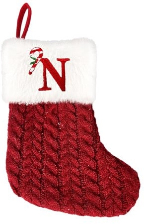 Nikolausstrumpf mit 26 Buchstaben A-Z, Personalisiert Weihnachtsstrümpfe 20cm Gestrickte Weihnachtssocken Kamin, Rot Christmas Stocking zum Befüllen Nikolaus Socke Weihnachtsdeko für Weihnachtsbaum