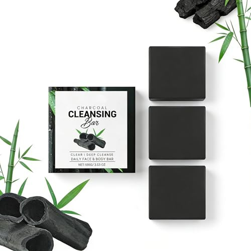 Bamboo Charcoal Facial Soap | Gesichtsseife für Unreine & Fettige Haut | Vegan | Schwarze Seife gegen Akne & Mitesser | Handgemachte Aktivkohle Seife für Männer und Frau (3)