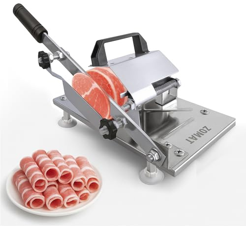 ZOMAT Manual Meat Slicer for Frozen & Semi-Frozen Meat, Stainless Steel Adjustable Beef Cutter for Home Kitchen, Heavy Duty Hand Slicer with Extra Blade for Hot Pot, BBQ & Deli