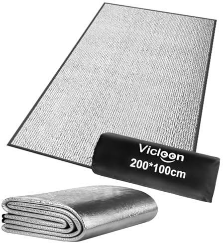 Vicloon Aluminium Isomatte Camping, 200x100 cm Alu Isomatte Schaummatten, Wasserdicht Thermomatte Bodenmatte, Lsoliermatte Lsolierdecke, Thermomatte Kompakt Leich für Camping Yoga Sport