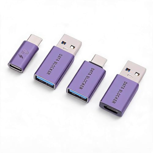 Sxhlseller Datablockerare, (4-pack) USB A Till USB C Kvinnlig Försvarare, Avslagshackning för Alla -mobiltelefoner Snabbladdning