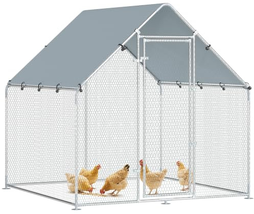 PawHut Freilaufgehege 2x2x2 m begehbarer Hühnerstall für Gänse Silber | Verzinkter Stahl, Hühnergehege, Wetterfeste UV-Dachabdeckung, Abschließbare Tür, Hühnerkäfig für Kaninchen, Enten