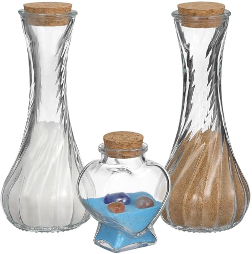 HOLIDYOYO Set per Cerimonia della Sabbia Matrimonio 3 Pezzi in Vetro con Tappo di Sughero, Contenitore in Vetro per Cerimonia, Decorazione Fai da Te per Tavolo