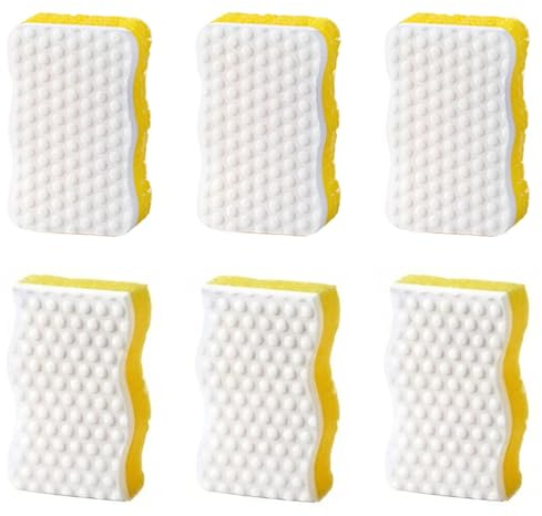 6er Set Spülschwamm Doppelseitig - S-Form & Wellenform Küchenschwamm für Haushalt und Küche, Nano Reinigungsschwamm für Geschirrreinigung, Putzschwamm Gelb Weiß, 6 Stück Set