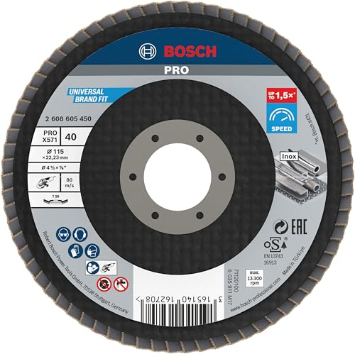 Bosch 2608605450 - Disco lamellare per metallo Best for metal per smerigliatrice angolare, Grana 40, ø disco 115 mm, Bombato