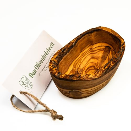 das Olivenholzbrett® Kleine Dipschälchen, aus Olivenholz/Schälchen aus Olivenholz/Holzschälchen Naturschnitt und so weit möglich mit naturbelassenem Rand, oval 12cm