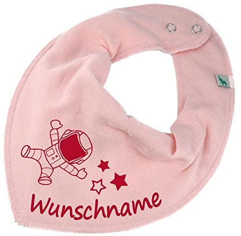 HALSTUCH mit Namen oder Text personalisiert für Baby oder Kind aus Baumwolle in Einheitsgröße Astronaut rosa