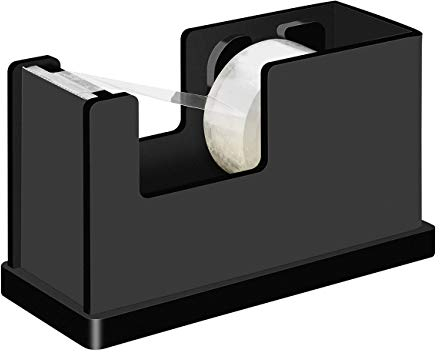 Wedo 639001 Klebefilmabroller Black Office Acrylglas, für Rollen bis 19 mm x 33 M Gummifüße, 11, 4 x 7 cm, inkl. Klebefilm, im Geschenkkarton, Schwarz