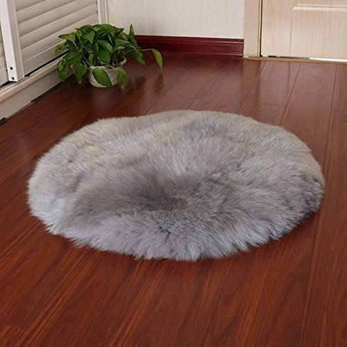 QINGLOU Faux Lammfell Schaffell Teppich (45 x 45 cm) Wohnzimmer Schlafzimmer Kinderzimmer/Als Faux Bett-Vorleger oder Matte für Stuhl Sofa (Grau（Runde）, 45 x 45cm)