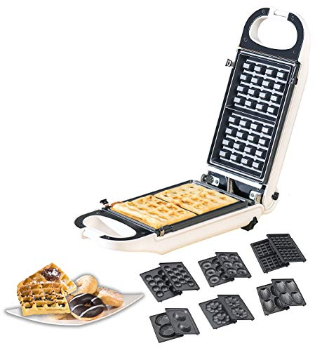 Rosenstein & Söhne Waffeleisen: 6in1-Snack-Maker, auswechselbare Formen, antihaftbeschichtet, 700 Watt (Waffeleisen verschiedene Formen, Halloween, Bubble Waffel)