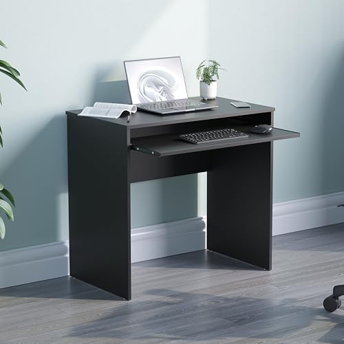 Vida Designs Huby Piccola Scrivania per Computer, Casa e Ufficio, Tavolo Compatto per Pc Portatile, Postazione di Lavoro con Vassoio per Tastiera, Mobili, Nero, Legno Ingegnerizzato, 75 x 80 x 48 cm