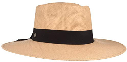 Breiter ORIGINAL Damen Panama Hut, Strohhut, Bolerohut, Strohhut aus Ecuador, Traditionell Handgeflochten, UV-Schutz 50+