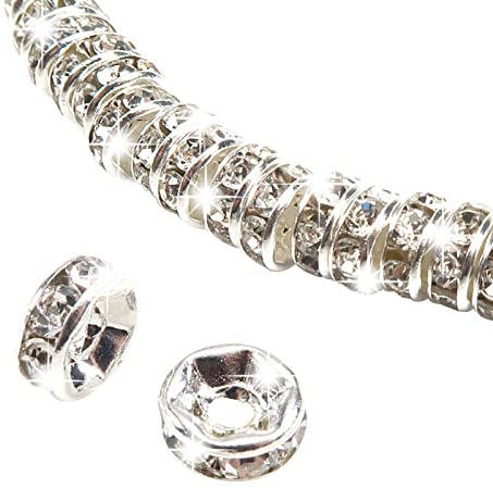 TOAOB 100 pezzi Perline Vetro Strass 4 mm Rotonde Argento Lega Distanziatori Perle per Fai da Te Braccialetti Collana Creazione di Gioielli