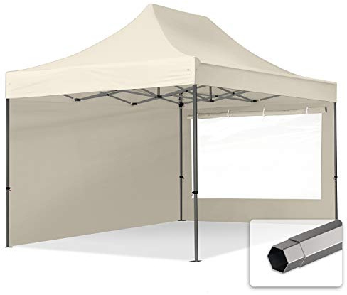 TOOLPORT Faltzelt Faltpavillon Pavillon 3x4,5m - mit 2 Seitenteilen (Panoramafenster) Premium Dach Partyzelt Creme