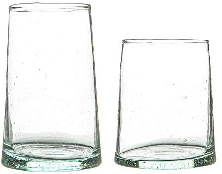 Nicola Spring 12pc Merzouga Glassware Set - Clear Glass - Hand-Blown Moroccan Tumblers & Highball Glasses for Juices, Cocktails, Water, Home, Kitchen, Bar, Restaurant, Dining Table, Gift Set