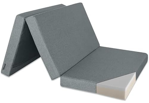 Ventadecolchones - Colchón Plegable con Viscoelástica con Cierre y Asa - Espuma HR30 Media | 120 x 190 x 10 cm | en Loneta Premium Gris para Furgoneta, Mini Camper y Camping