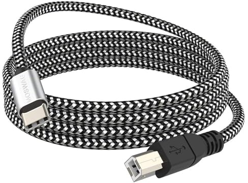 MOSWAG USB C auf USB B Druckerkabel MIDI Kabel 5m 480 Mbps nylonumflochten | Scannerkabel USB B zu C lightning Kabel Nylon für iPhone, Samsung, MacBook, MIDI Keyboard, HP, Canon, Epson, Brother Drucker