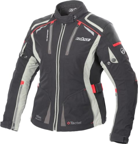 Büse Linda Damen Motorrad Textiljacke, schwarz/grau/rot, 36