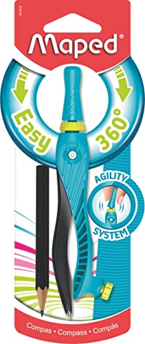 Maped Kid'Z 360° Agility - Compás escolar para niños a partir de 6 años - Aprendizaje para principiantes con anillo adaptador - Azul
