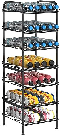 BTY Water Bottle Organizer 7 Tier Freestanding Water Bottle Storage Organizer Metal Bottle Rack Holder Stand Shelf for Kitchen Pantry Food Storage (Black)