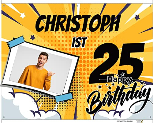 Geburtstag Banner Comic Style 130x100 cm Happy Birthday, Banner Personalisierbar mit Foto und Name und Alter Wunschtext
