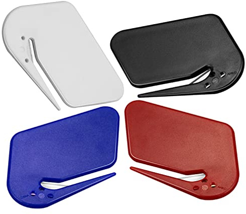 Abrecartas cortadora de sobres, paquete de 4 abridores de cartas de plástico con hoja para sobres, paquetes, corte de papel, abrecartas seguro