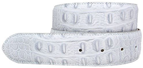 BELTINGER Wechselgürtel mit Druckknöpfen Krokoprägung 4 cm | Druckknopf-Gürtel für Damen 40mm Kroko-Optik | Kroko-Muster ohne Schnalle | Hellgrau 80cm