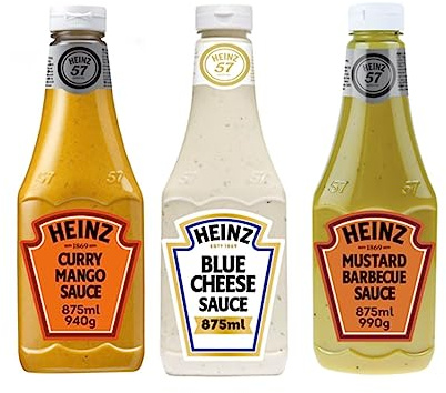 Lot sauce Heinz : Curry mango – Blue cheese – Moutarde barbecue (3x875ml)