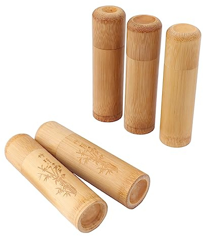 FOLOSAFENAR Bambus Teedose, 5Stück, einfache Staubdichte Bambusteedose, 12 cm Länge, für Nüsse, Bambustyp, 3Stück