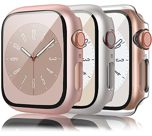 Wanme 3 Stück Hard Hülle für Apple Watch 38mm Series 3 2 1 mit Glas Displayschutz, Hart PC Rundum Gehäuse Hülle Eingebaut Gehärtetes Glas Schutzfolie