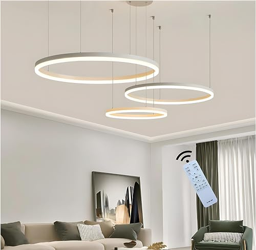 BEHWU LED Pendelleuchte Dimmbar, Wohnzimmerlamp, Moderne Ring-Hängeleuchte 3000K-6000K, Pendellampe LED Leuchtring Wohnzimmer Esszimmer Hängelampe, Aluminium Kronleuchter