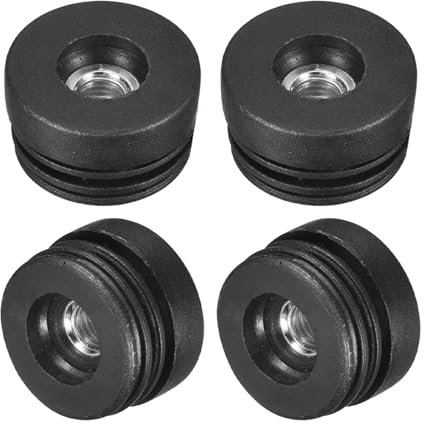 QUARKZMAN 4 Stück Kunststoff-Gewindeeinsätze mit M10-Gewinde, für 38 mm/1,5 Außendurchmesser Rundrohr, Verstellbarer runder schwarzer Kunststoffstopfen