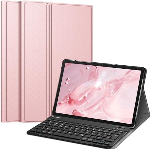 FINTIE Tastatur Hülle für Samsung Galaxy Tab A11+ Plus/Tab A9+ Plus 11 Zoll | Magnetisch Abnehmbare Deutsches QWERTZ-Layout Bluetooth Tastatur, Verstellbarer Ständer, Roségold