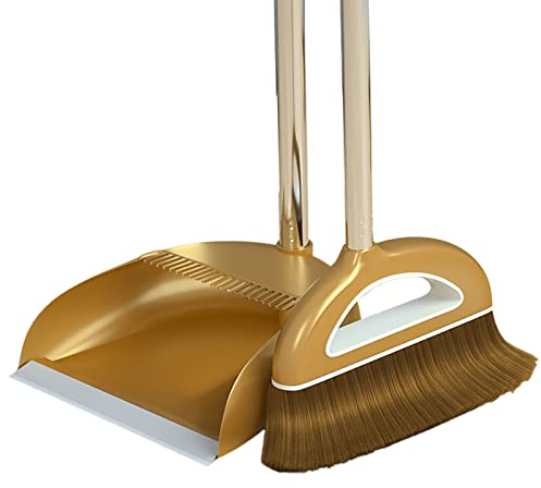 Standing Dustpan And Broom Set, Upgrade Broom And Dustpan Set, Large Size And Stiff Broom Dust Pan With Long Handle, For Home, Indoor, Kitchen Room Lobby Floor Cleaning