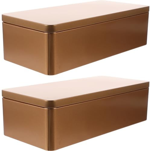 LABRIMP Boîte Rectangulaire en Fer-blanc Couvercle, Lot de 2, Or | Bords Arrondis, Design sans Couture, Adaptée aux Articles de Papeterie Petits Objets