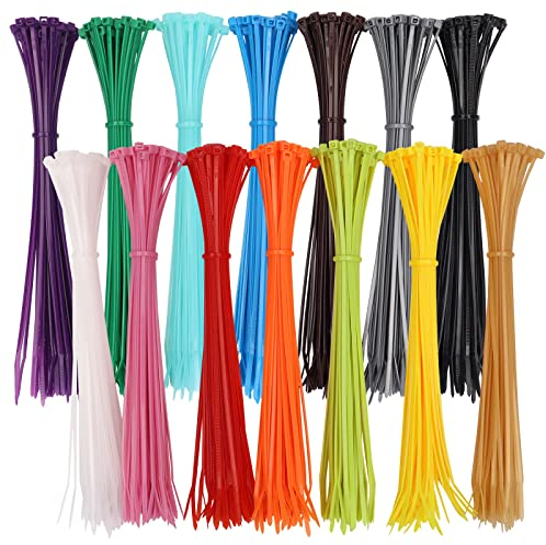 8 Coloured Cable Ties, 700Pcs 2.5mmx200mm Zip Ties Self-Locking, Long Nylon Heavy Duty Tie Wraps for Home, Office, Garden, Garage, Workshop - 14 Colours