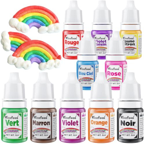 Colorant Alimentaire - 10 Couleurs Colorant Alimentaire Liquide, Concentré Colorants Alimentaires pour Gâteau, Cuisson, Décoration, Fondant, Donuts, Macaron - Bouteilles de 6 ml