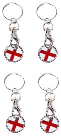 PACK OF 4 - Union Jack Shopping Trolley Coin Keyring England Flag Trolley Coin Fob Token Britain Flag Supermarket Trolley Keychain Edge Shaped (England Flag (pack of4))