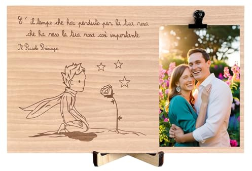 Generico Gadget Il Piccolo Principe, portafoto in legno, Cornice da tavolo, Idea regalo Uomo Donna, Quadretto con molletta, Dedica per Fidanzata, Decorazione per interni, gadget (Rosa2)