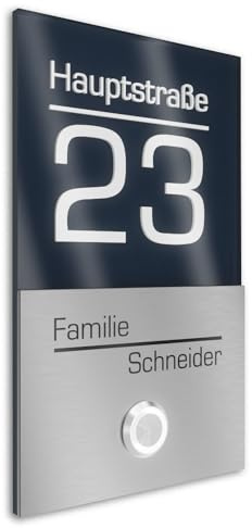 Graviers Design V2A Edelstahl Türklingel mit Hausnummer Namen Straße Gravur - Klingelschild 110x180mm LED-Taster Klingelplatte modernes Design aus Edelstahl Acryl Anthrazit