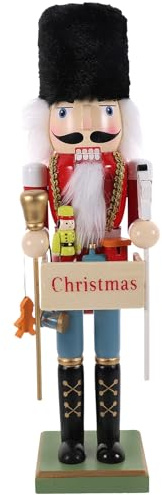 BESPORTBLE 38 cm Großer Weihnachts-Nussknacker-Soldat Weihnachtliche Nussknacker-Figur Aus Holz Mit Weihnachtsschild Festlicher Nussknacker-Soldat Als Weihnachtsdekoration