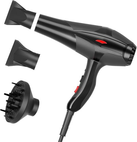 Jooayou Ionen Haartrockner, 3000 W Haarföhn für Damen, Föhn mit Diffusor, Profi-Fön, 3 Hitze-und 2 Geschwindigkeiten, starker Wind-Hair Dryer für Zuhause, Reisen und Salon (Schwarz)