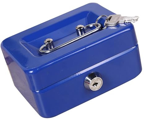 Geldkassette mit Geldablage, Aufbewahrungsbox aus Metall, Sicher, Robust, Tragbar, Langlebig für den Haushalt, Auto (BLUE)